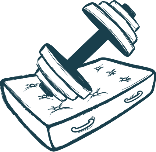 Dumbbell on mattress icon indicating durable mattress materials